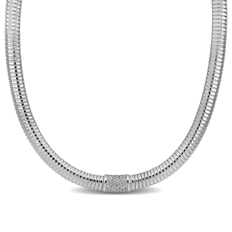 Cubic Zirconia Stretch Omega Necklace in Sterling Silver image number null